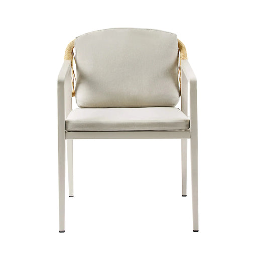 Outdoor Dining Set - Acacia Wood Table with 6 Gray and Natural PE Rattan Iron Chairs Default -DTYStore