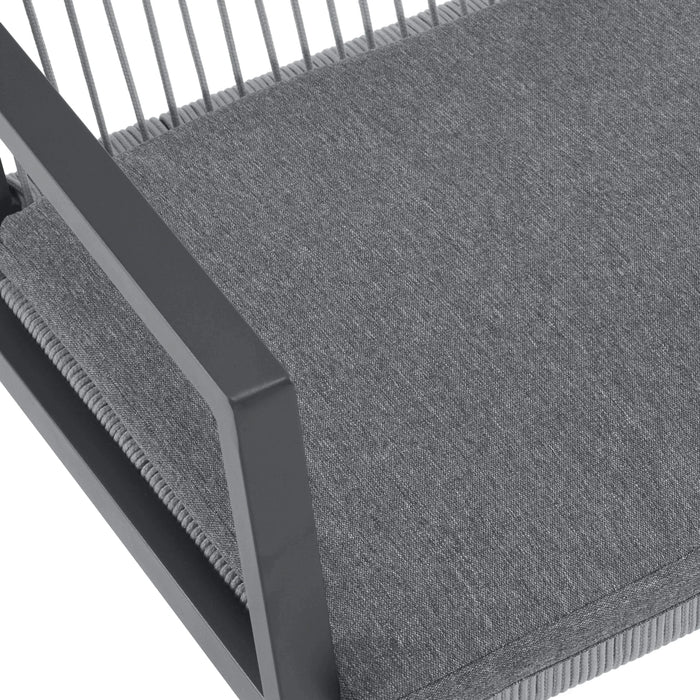 Outdoor Dining Set, Aluminum Dining Chair Set of 6 with Rope+Aluminum Dining Table with Faux Wood Top, Gray+Black Default -DTYStore