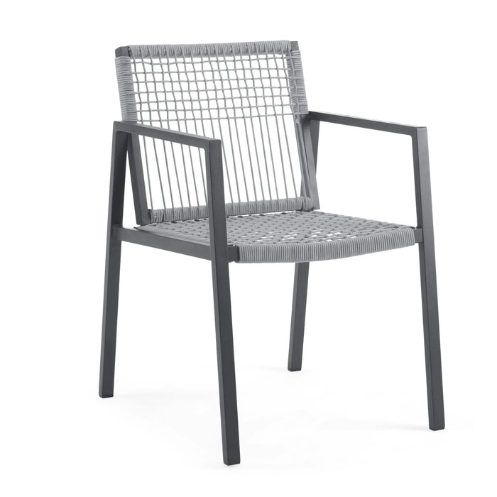 Outdoor Dining Set, Aluminum Dining Chair Set of 6 with Rope + Aluminum Dining Table, Gray+Black Default -DTYStore