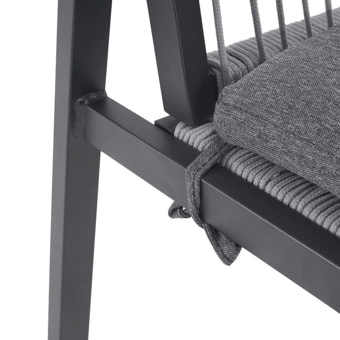 Outdoor Dining Set, Aluminum Dining Chair Set of 6 with Rope + Aluminum Dining Table, Gray+Black Default -DTYStore