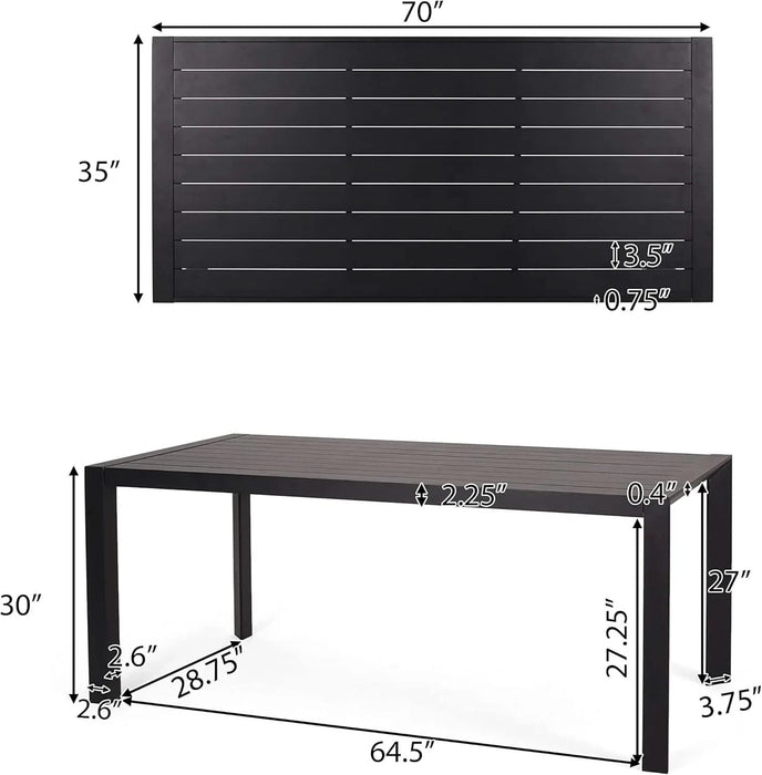 Outdoor Dining Set, Aluminum Dining Chair Set of 6 with Rope + Aluminum Dining Table, Gray+Black Default -DTYStore