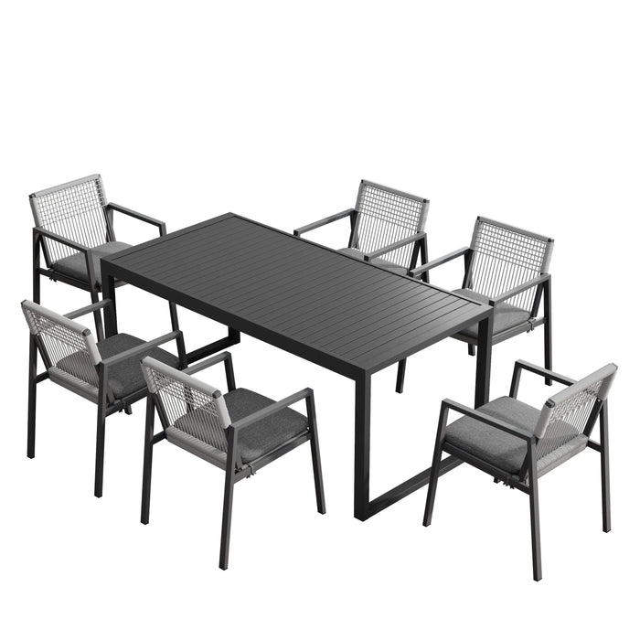 Outdoor Dining Set, Dining Chair Set of 6 + Aluminum Dining Table, Gray+Black Default -DTYStore