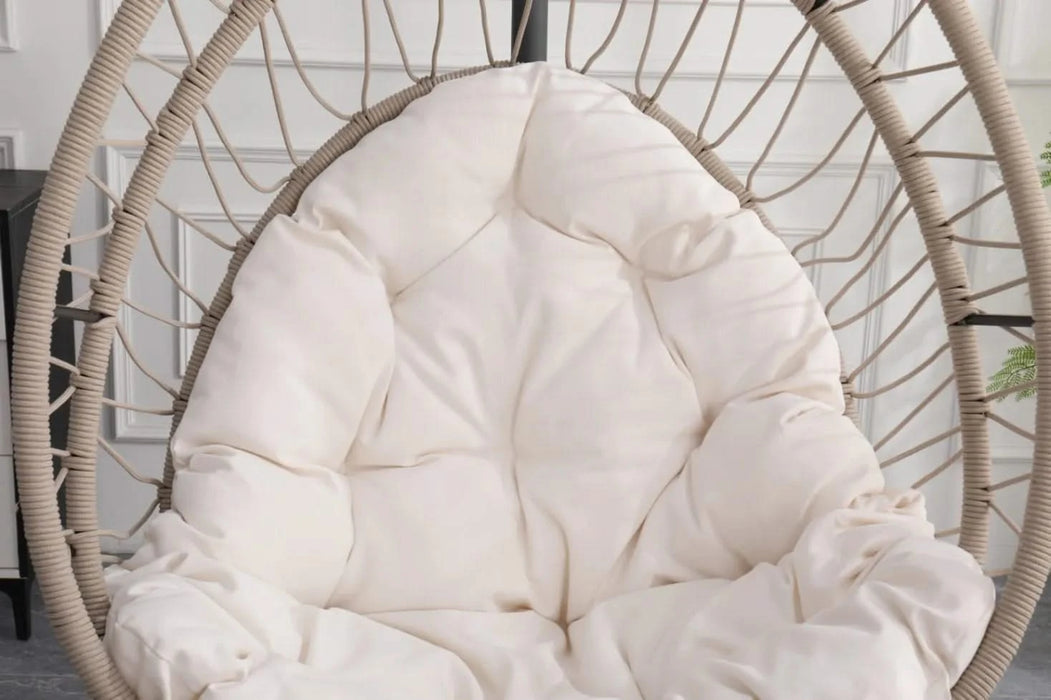 Outdoor Egg-shaped Hanging Chair with Stand, Patio Egg-shaped Swing Chair, Indoor Rocking Chair, Outdoor Hammock Egg-shaped Chair, Beige Default -DTYStore