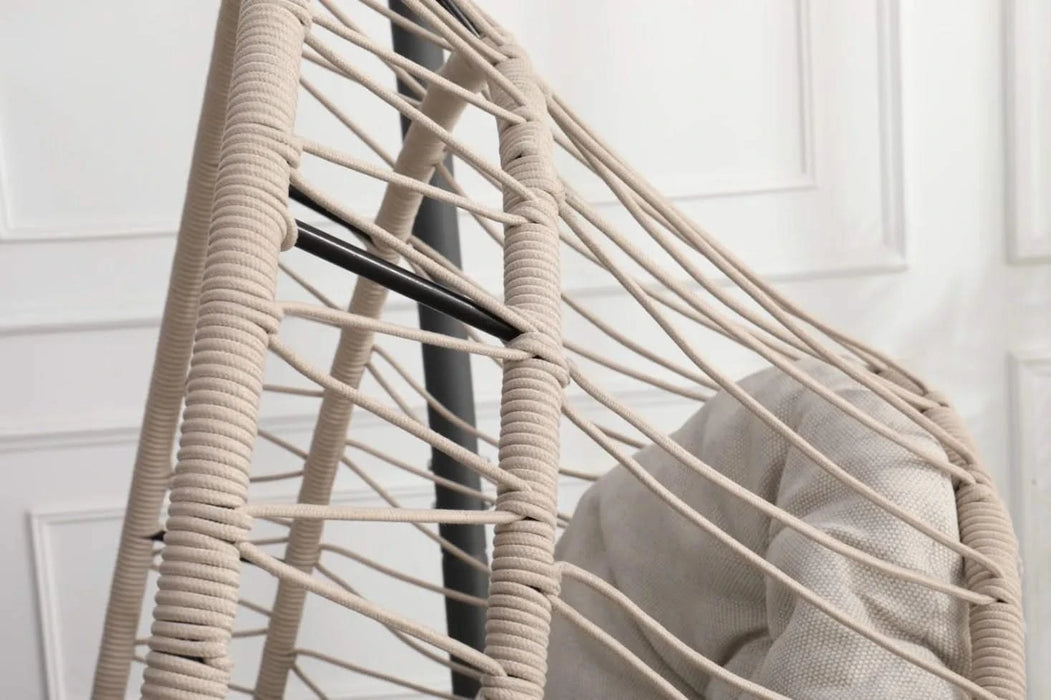 Outdoor Egg-shaped Hanging Chair with Stand, Patio Egg-shaped Swing Chair, Indoor Rocking Chair, Outdoor Hammock Egg-shaped Chair, Beige Default -DTYStore