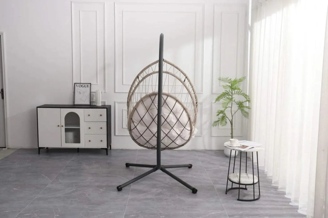 Outdoor Egg-shaped Hanging Chair with Stand, Patio Egg-shaped Swing Chair, Indoor Rocking Chair, Outdoor Hammock Egg-shaped Chair, Beige Default -DTYStore