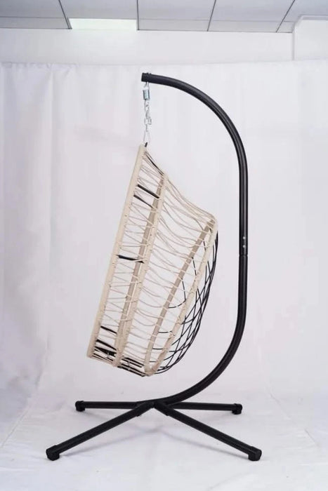 Outdoor Egg-shaped Hanging Chair with Stand, Patio Egg-shaped Swing Chair, Indoor Rocking Chair, Outdoor Hammock Egg-shaped Chair, Beige Default -DTYStore