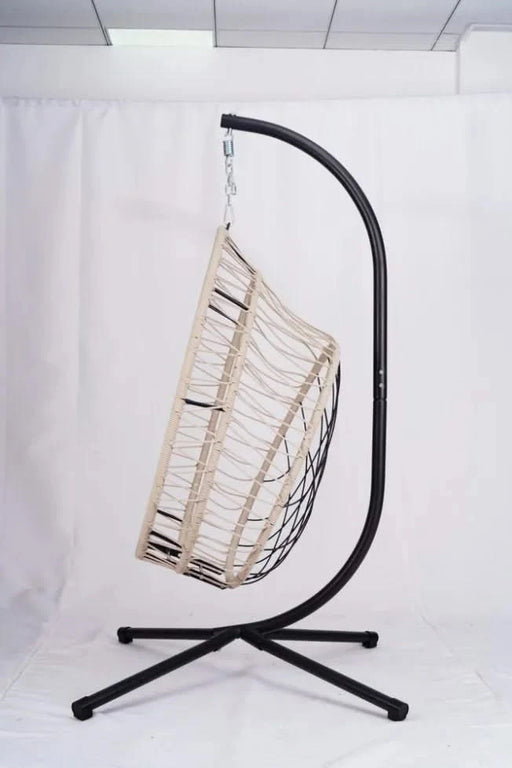 Outdoor Egg-shaped Hanging Chair with Stand, Patio Egg-shaped Swing Chair, Indoor Rocking Chair, Outdoor Hammock Egg-shaped Chair, Beige Default -DTYStore