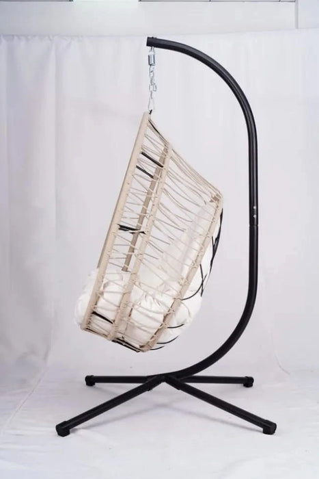 Outdoor Egg-shaped Hanging Chair with Stand, Patio Egg-shaped Swing Chair, Indoor Rocking Chair, Outdoor Hammock Egg-shaped Chair, Beige Default -DTYStore