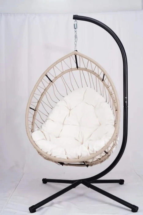Outdoor Egg-shaped Hanging Chair with Stand, Patio Egg-shaped Swing Chair, Indoor Rocking Chair, Outdoor Hammock Egg-shaped Chair, Beige Default -DTYStore