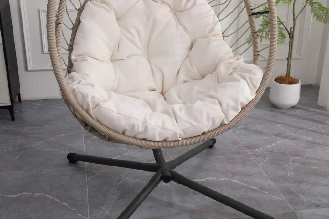 Outdoor Egg-shaped Hanging Chair with Stand, Patio Egg-shaped Swing Chair, Indoor Rocking Chair, Outdoor Hammock Egg-shaped Chair, Beige Default -DTYStore