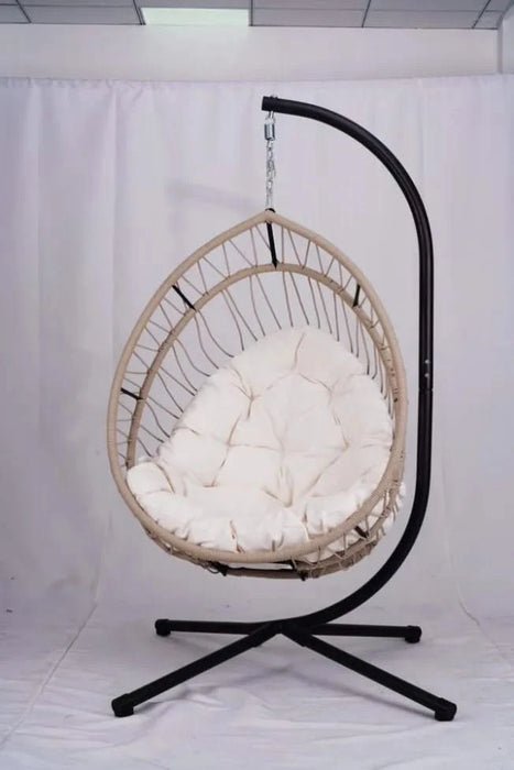 Outdoor Egg-shaped Hanging Chair with Stand, Patio Egg-shaped Swing Chair, Indoor Rocking Chair, Outdoor Hammock Egg-shaped Chair, Beige Default -DTYStore