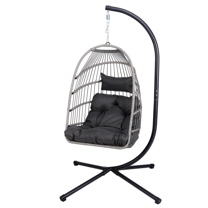 Outdoor Egg Hanging Chair with Stand, Patio Wicker Swing Egg Chair Indoor Swinging Chair Outdoor Hammock Egg Chair Default -DTYStore