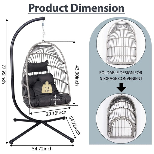 Outdoor Egg Hanging Chair with Stand, Patio Wicker Swing Egg Chair Indoor Swinging Chair Outdoor Hammock Egg Chair Default -DTYStore