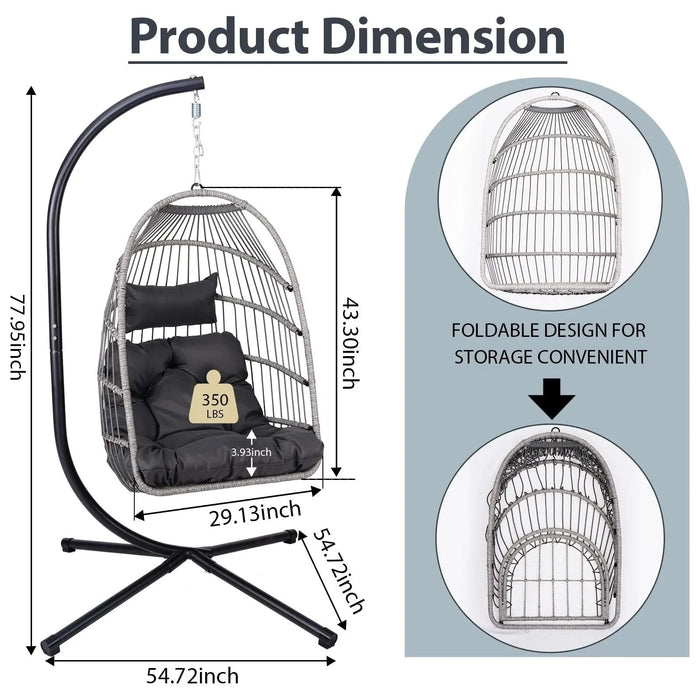 Outdoor Egg Hanging Chair with Stand, Patio Wicker Swing Egg Chair Indoor Swinging Chair Outdoor Hammock Egg Chair Default -DTYStore
