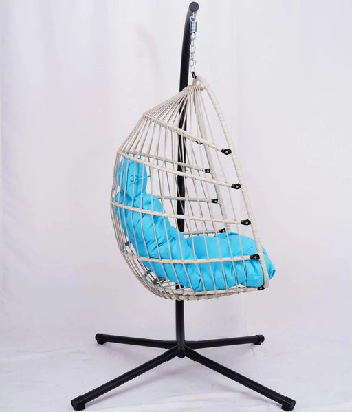 Outdoor Egg Hanging Chair with Stand, Patio Wicker Swing Egg Chair Indoor Swinging Chair Outdoor Hammock Egg Chair BLUE Default -DTYStore