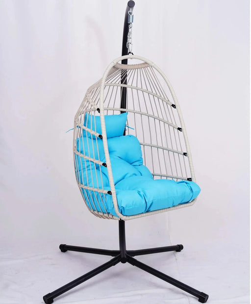 Outdoor Egg Hanging Chair with Stand, Patio Wicker Swing Egg Chair Indoor Swinging Chair Outdoor Hammock Egg Chair BLUE Default -DTYStore