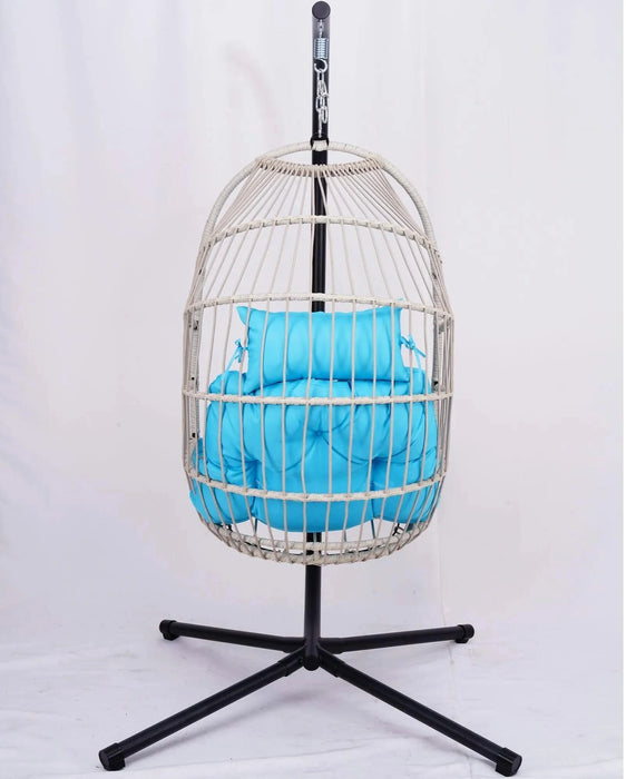 Outdoor Egg Hanging Chair with Stand, Patio Wicker Swing Egg Chair Indoor Swinging Chair Outdoor Hammock Egg Chair BLUE Default -DTYStore