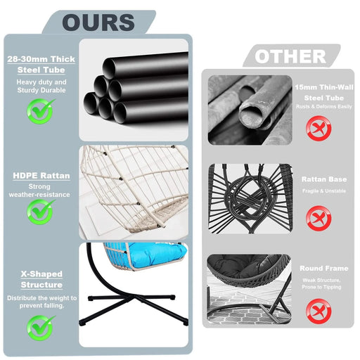 Outdoor Egg Hanging Chair with Stand, Patio Wicker Swing Egg Chair Indoor Swinging Chair Outdoor Hammock Egg Chair BLUE Default -DTYStore