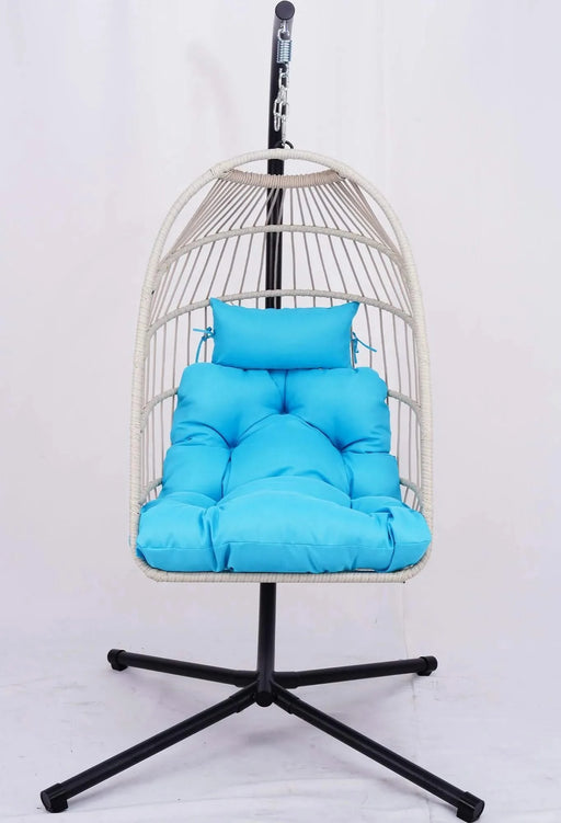 Outdoor Egg Hanging Chair with Stand, Patio Wicker Swing Egg Chair Indoor Swinging Chair Outdoor Hammock Egg Chair BLUE Default -DTYStore
