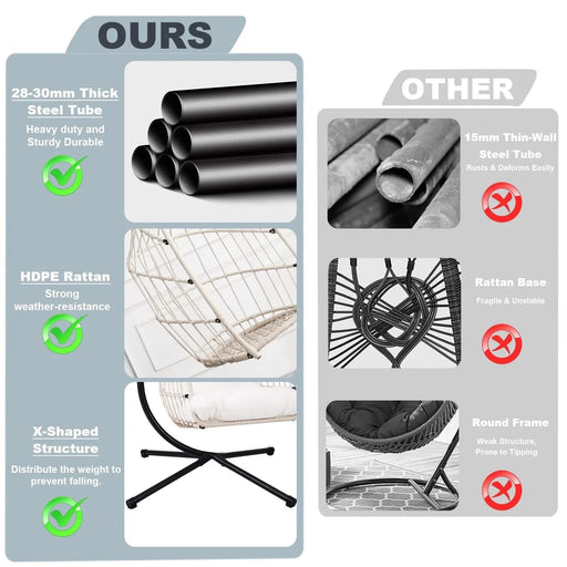 Outdoor Egg Hanging Chair with Stand, Patio Wicker Swing Egg Chair Indoor Swinging Chair Outdoor Hammock Egg Chair Off-white Default -DTYStore