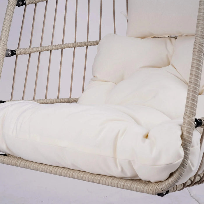 Outdoor Egg Hanging Chair with Stand, Patio Wicker Swing Egg Chair Indoor Swinging Chair Outdoor Hammock Egg Chair Off-white Default -DTYStore