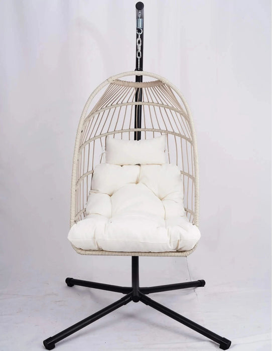 Outdoor Egg Hanging Chair with Stand, Patio Wicker Swing Egg Chair Indoor Swinging Chair Outdoor Hammock Egg Chair Off-white Default -DTYStore
