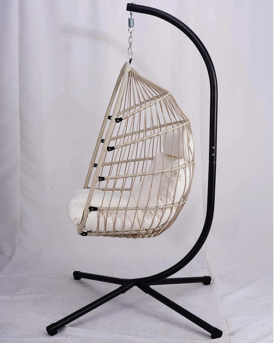 Outdoor Egg Hanging Chair with Stand, Patio Wicker Swing Egg Chair Indoor Swinging Chair Outdoor Hammock Egg Chair Off-white Default -DTYStore