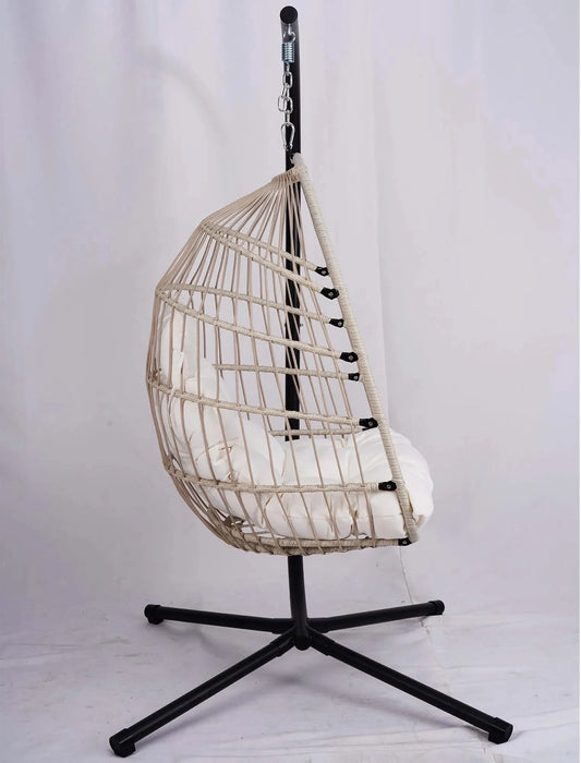 Outdoor Egg Hanging Chair with Stand, Patio Wicker Swing Egg Chair Indoor Swinging Chair Outdoor Hammock Egg Chair Off-white Default -DTYStore