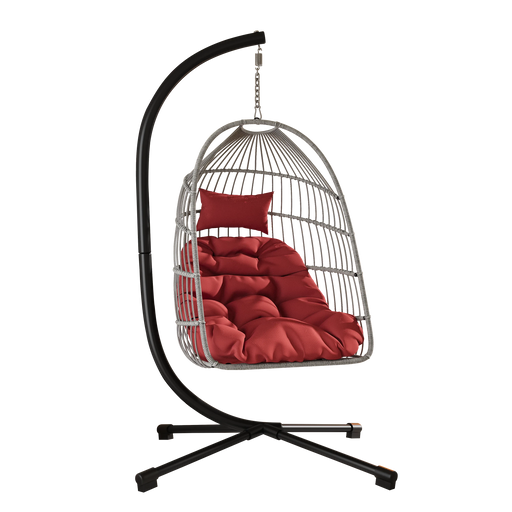 Outdoor Egg Hanging Chair with Stand, Patio Wicker Swing Egg Chair Indoor Swinging Chair Outdoor Hammock Egg Chair red Default -DTYStore