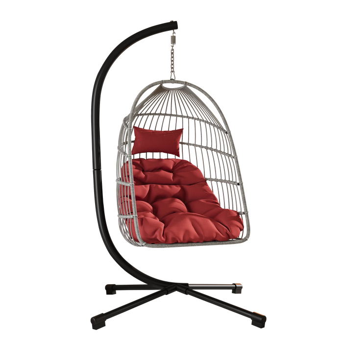 Outdoor Egg Hanging Chair with Stand, Patio Wicker Swing Egg Chair Indoor Swinging Chair Outdoor Hammock Egg Chair red Default -DTYStore