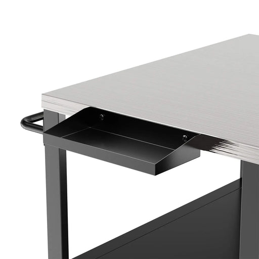 Outdoor Grill Table for Big Green Egg Style BBQ with Metal Grill Cart and Storage Box, Black and Silver, Metal and Stainless Steel, 67x27.8x31 inches Default -DTYStore