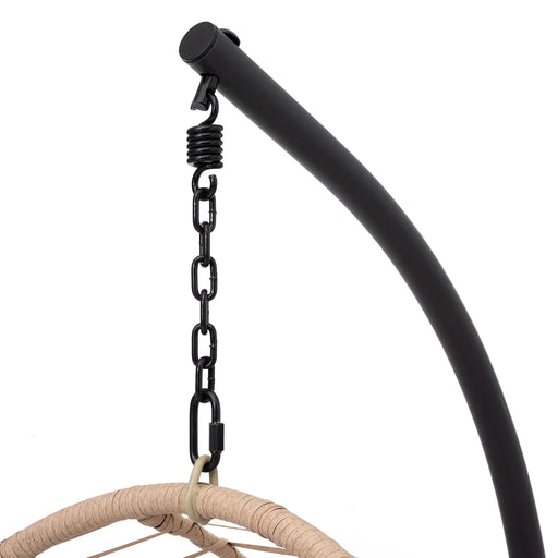 Outdoor Indoor Swing Egg Chair Natural color wicker with beige cushion Default -DTYStore