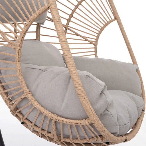 Outdoor Indoor Swing Egg Chair Natural color wicker with beige cushion Default -DTYStore