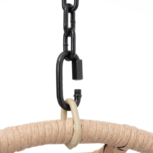 Outdoor Indoor Swing Egg Chair Natural color wicker with beige cushion Default -DTYStore