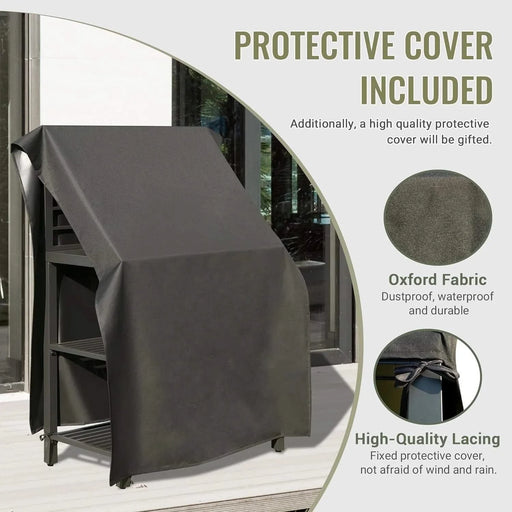 Outdoor Kitchen Island with Storage, Aluminum Kitchen Storage Island Kitchen Food Prep Table with Double Storage Rack, Freestanding Bar Center with Protective Cover Indoor Outdoor Default -DTYStore