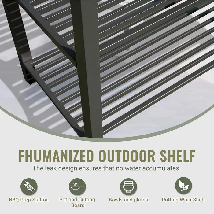 Outdoor Kitchen Island with Storage, Aluminum Kitchen Storage Island Kitchen Food Prep Table with Double Storage Rack, Freestanding Bar Center with Protective Cover Indoor Outdoor Default -DTYStore