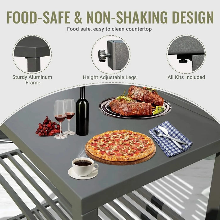Outdoor Kitchen Island with Storage, Aluminum Kitchen Storage Island Kitchen Food Prep Table with Double Storage Rack, Freestanding Bar Center with Protective Cover Indoor Outdoor Default -DTYStore