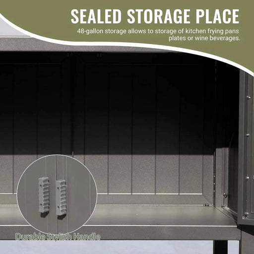 Outdoor Kitchen Island with Storage, Aluminum Kitchen Storage Island Outdoor Grill Table, Freestanding Outdoor Prep Table Grill Storage Cabinet with Protective Cover for BBQ, Deck, Patio Default -DTYStore