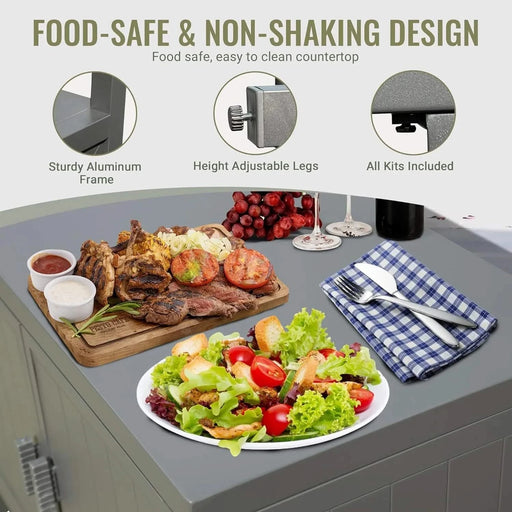 Outdoor Kitchen Island with Storage, Aluminum Kitchen Storage Island Outdoor Grill Table, Freestanding Outdoor Prep Table Grill Storage Cabinet with Protective Cover for BBQ, Deck, Patio Default -DTYStore