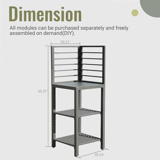 Outdoor Kitchen Island with Storage, Aluminum Kitchen Storage Island Outdoor Prep Table with Double Storage Rack, Freestanding Outdoor Corner Cabinet with Protective Cover Indoor Outdoor Default -DTYStore