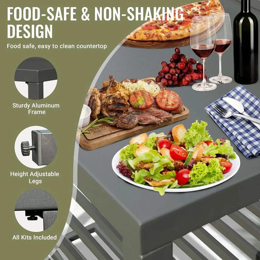 Outdoor Kitchen Island with Storage, Aluminum Kitchen Storage Island Outdoor Prep Table with Double Storage Rack, Freestanding Outdoor Corner Cabinet with Protective Cover Indoor Outdoor Default -DTYStore