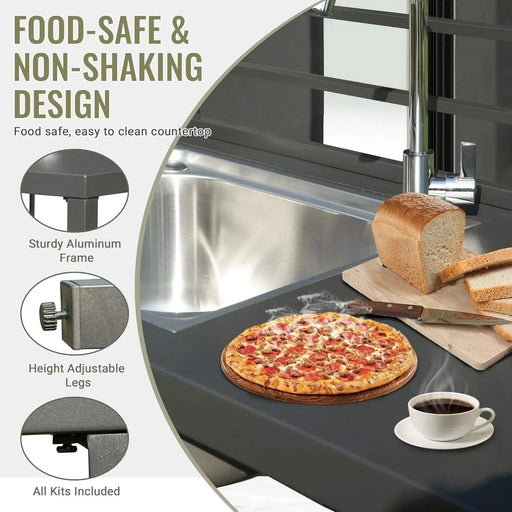 Outdoor Kitchen Island with Storage, Aluminum Kitchen Storage Island Stainless Steel Outdoor Sink w/Faucet & Drainboard, Freestanding Storage Shelves with Protective Cover Indoor Outdoor Default -DTYStore