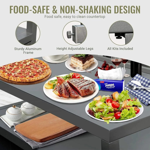 Outdoor Kitchen Island with Storage, Aluminum Kitchen Storage Island with Wall Hanging, Freestanding Grill Storage Cabinet with Protective Cover for BBQ, Deck, Patio, Backyard Default -DTYStore