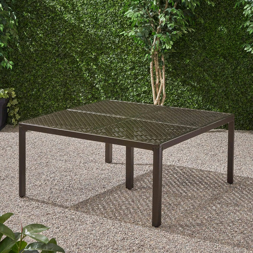 Outdoor Modern Aluminum Dining Table with Woven Accents, Gloss Black, 61.25 Inches Default -DTYStore