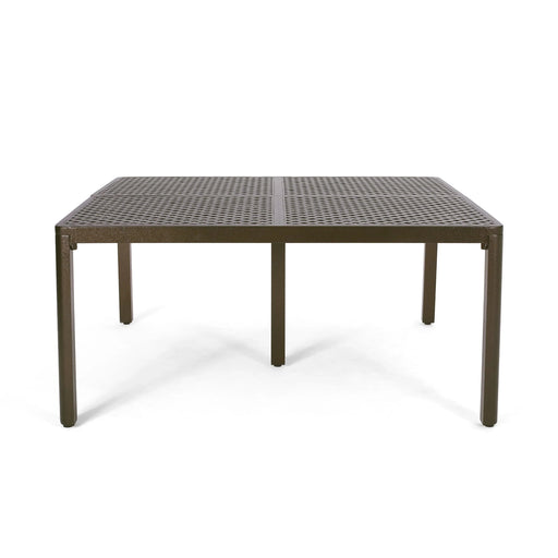 Outdoor Modern Aluminum Dining Table with Woven Accents, Gloss Black, 61.25 Inches Default -DTYStore
