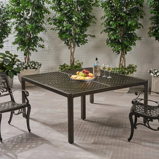 Outdoor Modern Aluminum Dining Table with Woven Accents, Gloss Black, 61.25 Inches Default -DTYStore