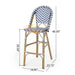Outdoor PE Rattan French Barstool Set - Navy Blue & White, Aluminum Frame, Bamboo Finish, 29.5' Seat Height Default -DTYStore