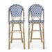 Outdoor PE Rattan French Barstool Set - Navy Blue & White, Aluminum Frame, Bamboo Finish, 29.5' Seat Height Default -DTYStore