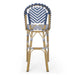 Outdoor PE Rattan French Barstool Set - Navy Blue & White, Aluminum Frame, Bamboo Finish, 29.5' Seat Height Default -DTYStore
