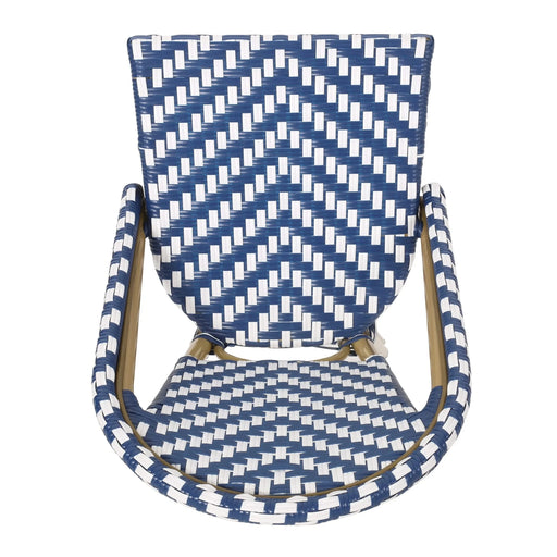 Outdoor PE Rattan French Barstool Set - Navy Blue & White, Aluminum Frame, Bamboo Finish, 29.5' Seat Height Default -DTYStore